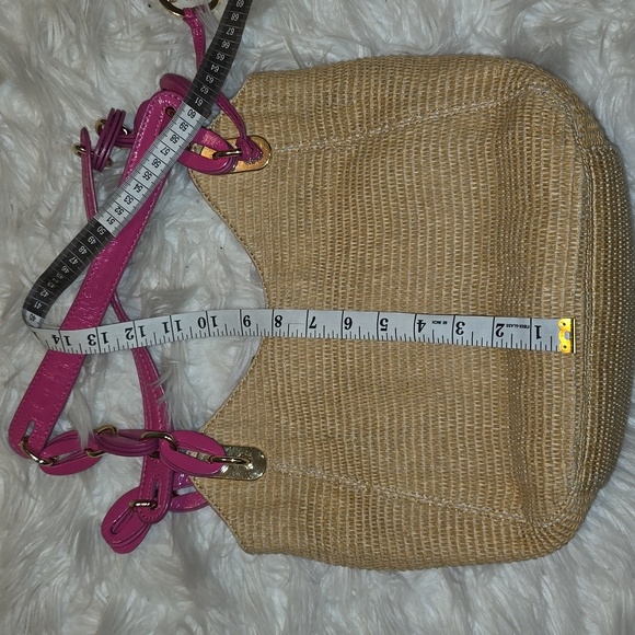 Michael Kors Pink and Tan Woven Shoulder Bag with Braided Straps - Picture 9 of 11